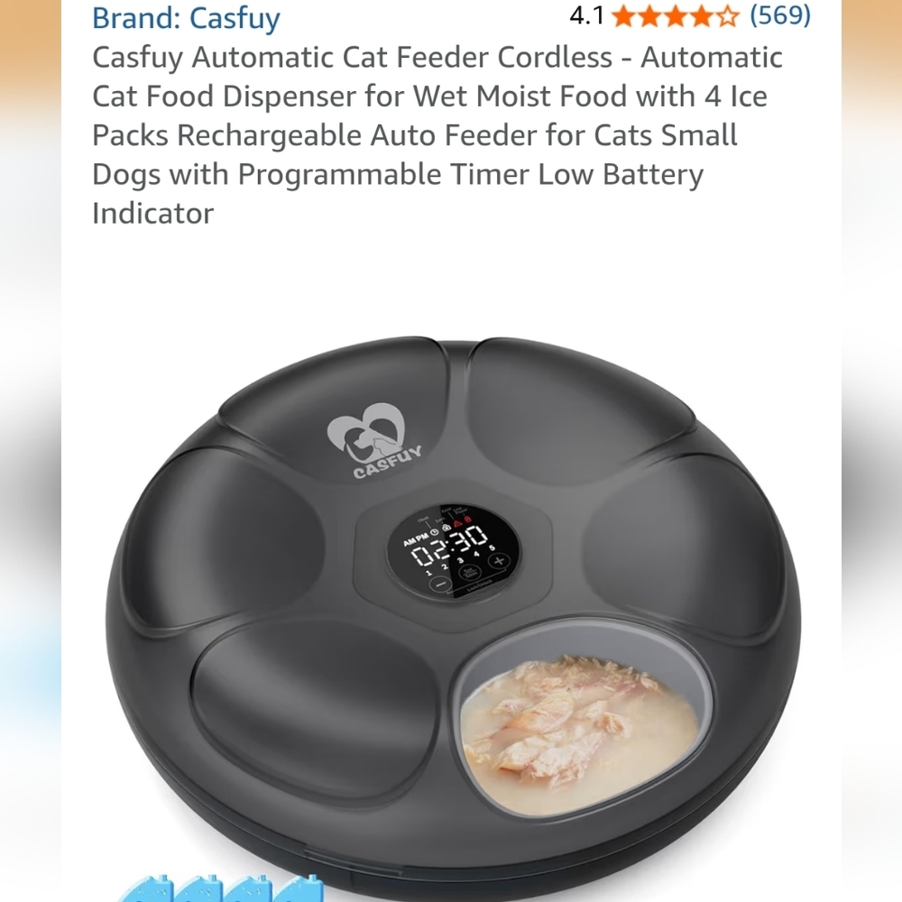 CASFLY Pet Food Dispenser - Dark Gray Automatic Feeder